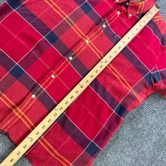 Barbour John Tailored Fit Plaid Button Down Flannel Shirt Men Large Red Navy - Picture 14 of 16